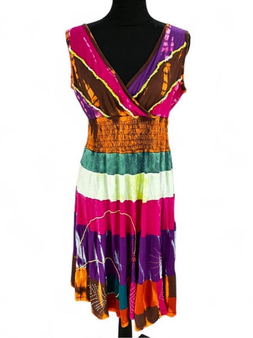 Colorblock V-Neck Maxi Dress in Magenta, Purple & Orange